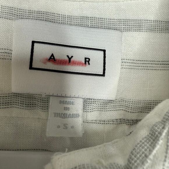AYR 100% Linen Long Sleeve Tunic Shirt Women S White‎ Gray Striped Lagenlook - Picture 3 of 7